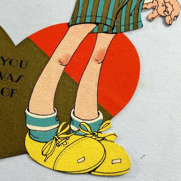 Vintage Carrington Company Valentines Card Lanky Boy Big Ears Apple Heart - Picture 7 of 8